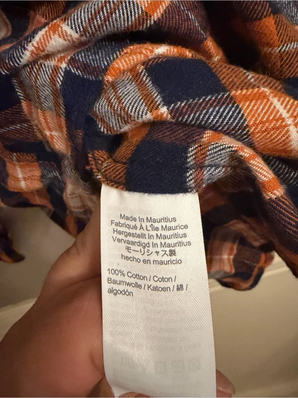 J. Crew Navy and Orange Plaid Flannel Shirt